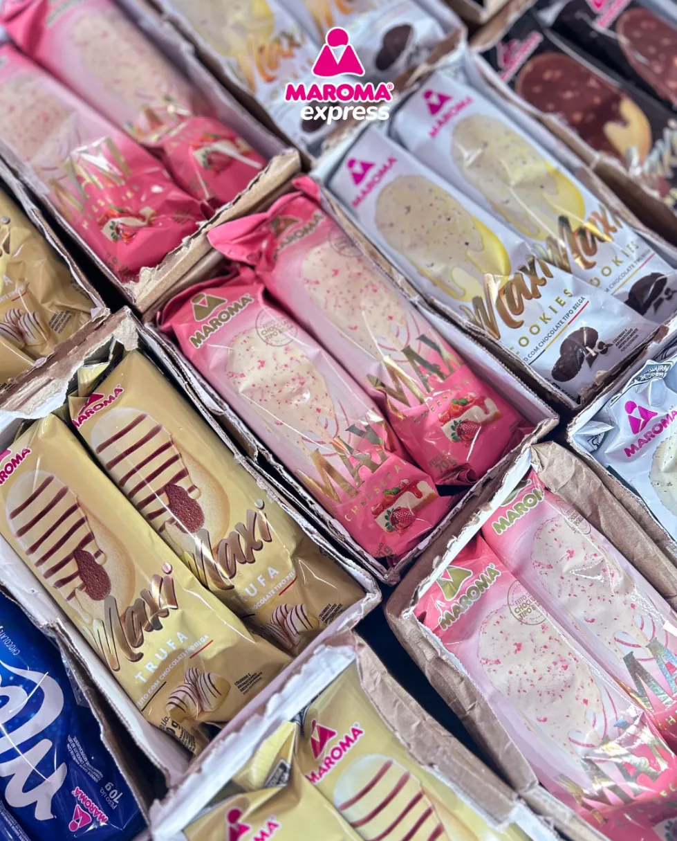 Caixas da linha Maxi Maroma: trufa, cheesecake e cookies com chocolate tipo belga